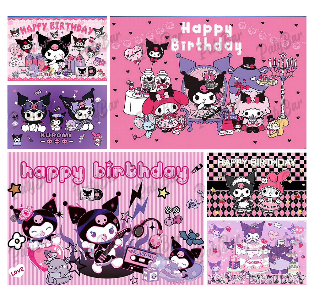 Photo Booth Prop - Cute Purple Pink Kuromi Backdrop Photography