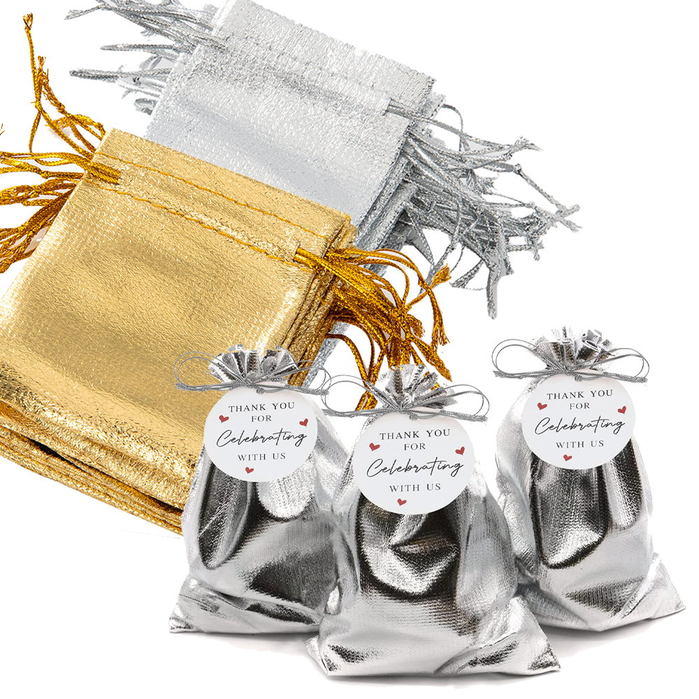Wedding Supply Business - 50Pcs Gold Silver Drawstring Organza Jewelry