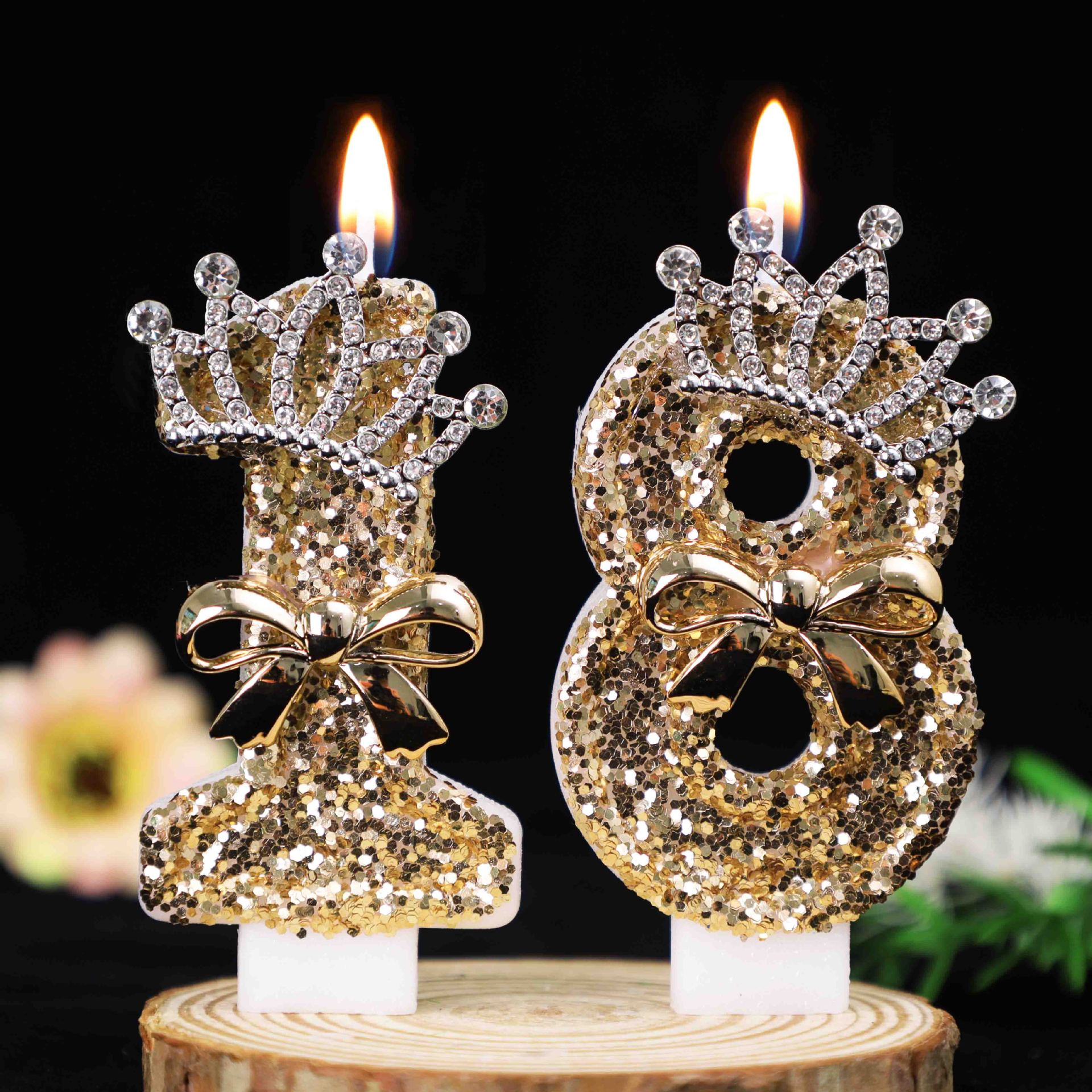 Unity Candle Set - 0-9 Gold Glitter Crown Number Birthday