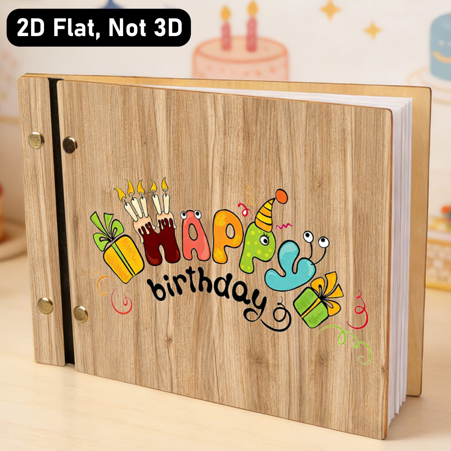 Personalized Guest Book - Cute Happy Birthday Wooden Guest Message