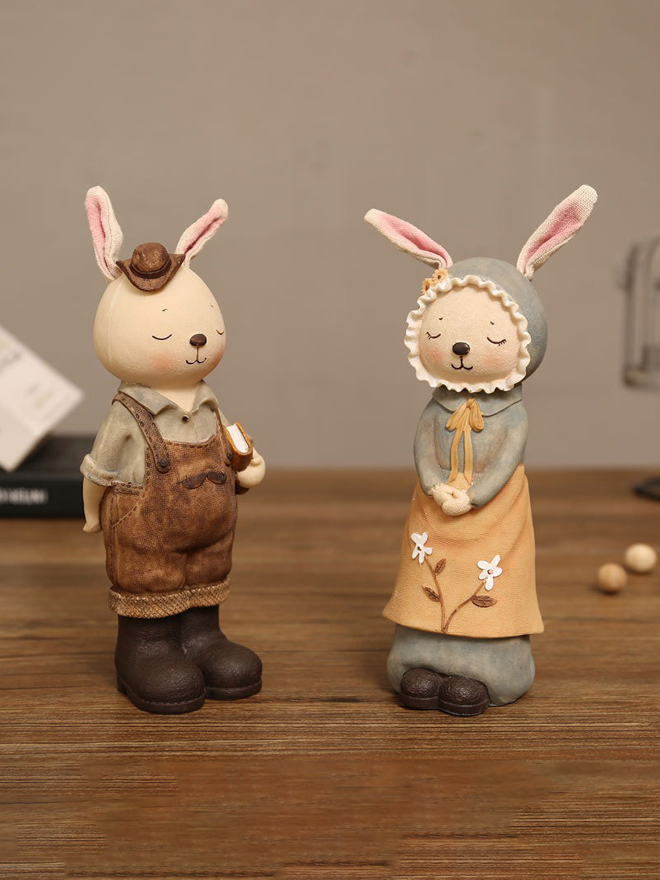 Wedding Ceremony Supply - Vintage Resin Bunny Couple Figurines, Cute