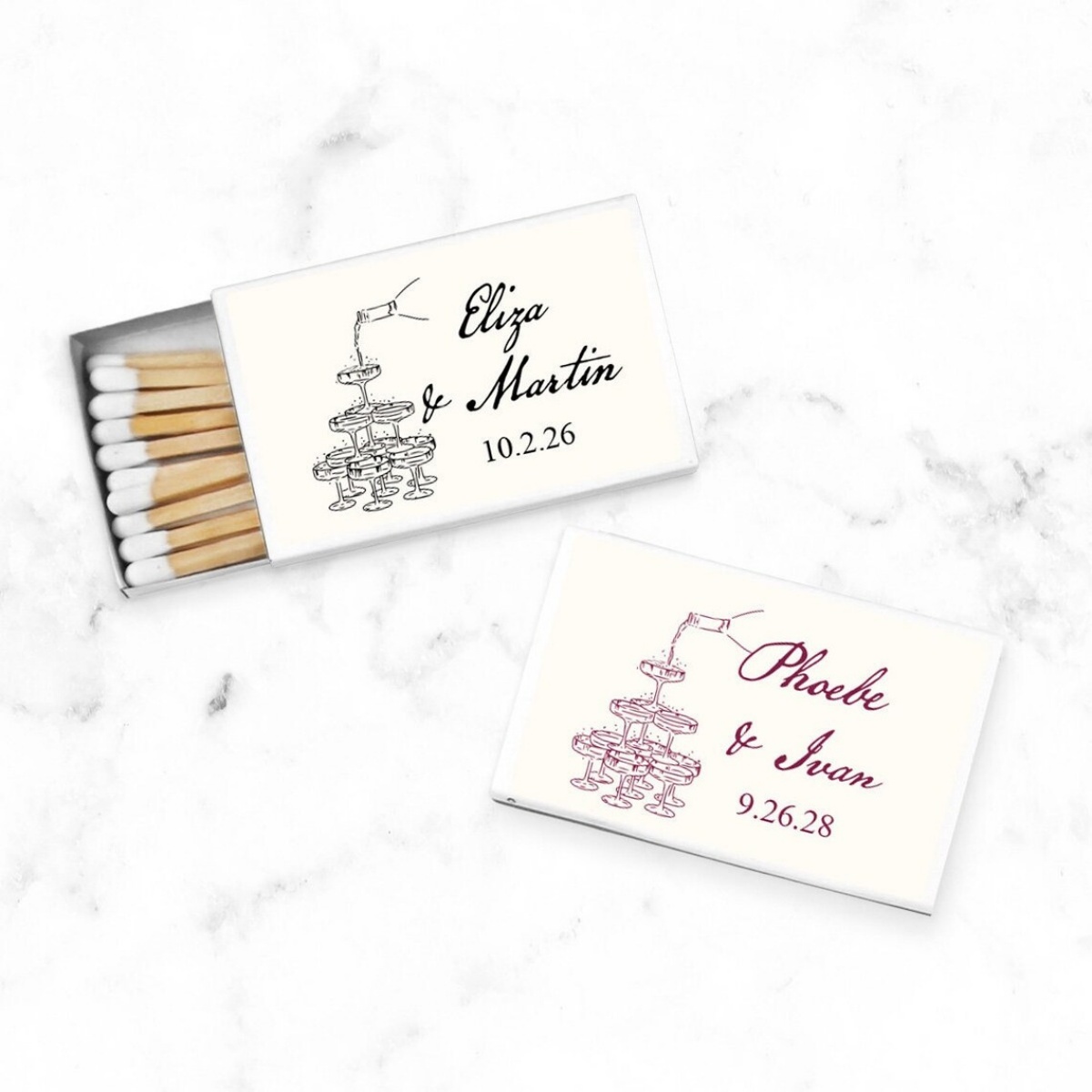 Champagne Tower Set - Champagne Tower Personalized Matchbox Labels, Personalized